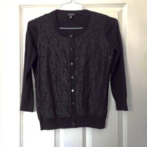 Talbots Black Lace Front Long Sleeve Cardigan